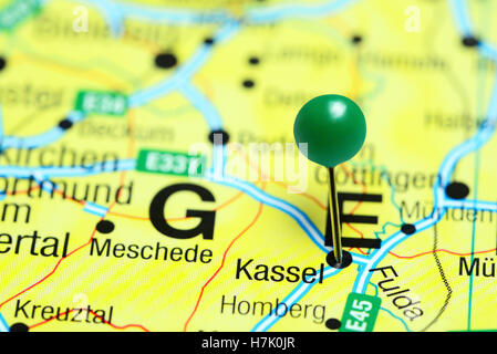 Kassel pinned on a map of Germany Stock Photo