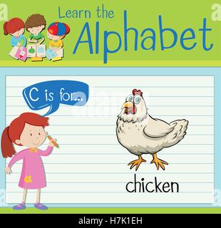 Flashcard letter C is for chicken illustration Stock Vector