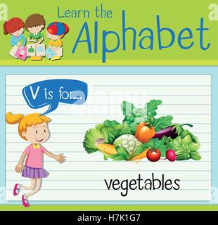 Flashcard letter V is for vegetables illustration Stock Vector