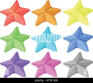 Starfish in nine different colors illustration Stock Vector