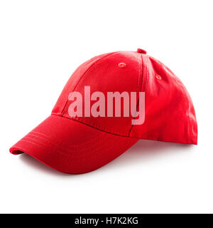 Red baseball cap isolated on white background. Sport hat. Single object with clipping path Stock Photo