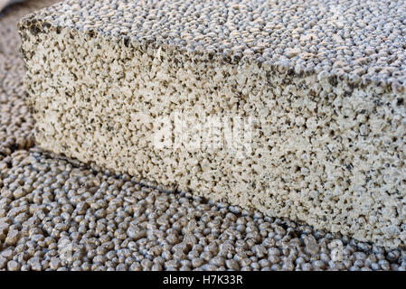 Close up of gray lightweight construction blocks. Stock Photo