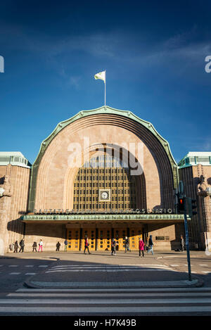 central helsinki city railway station landmark and street in finland Stock Photo