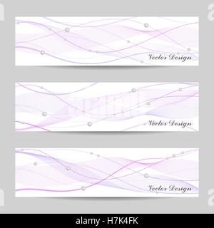 Set of horizontal banners with stripes, veil and pearls on white background for use in your designt. Stock Vector