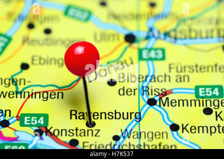 Ravensburg pinned on a map of Germany Stock Photo