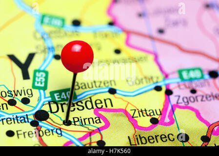 Pirna pinned on a map of Germany Stock Photo