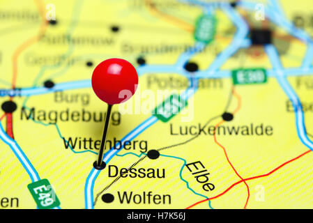 Dessau pinned on a map of Germany Stock Photo - Alamy