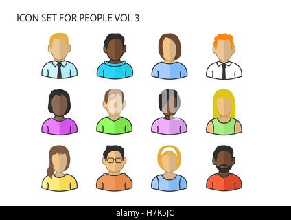 Various vector icons / symbols of diverse avatar heads and faces of different skin colors Stock Vector