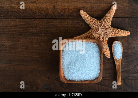 blue bath salts with starfish Stock Photo