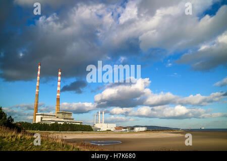 The Poolbeg chimneys viewed from a boat in Dublin bay, Dublin, Ireland Stock Photo