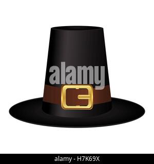 Black hat with a gold buckle on  white background Stock Vector