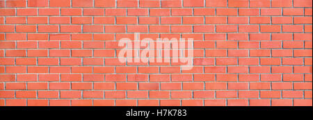Large red brick wall panorama, detailed textured panoramic closeup pattern background, copy space texture Stock Photo