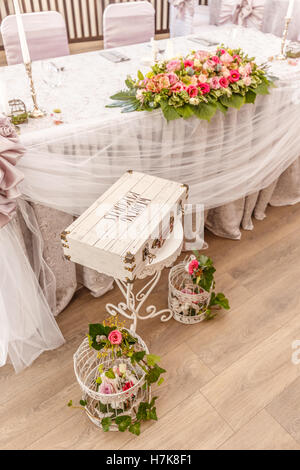 Beautiful flower bouquet decoration on wedding table Stock Photo