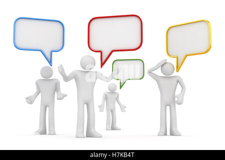 White mans with speech bubbles , This is a 3d rendered computer generated image. Isolated on white. Stock Photo