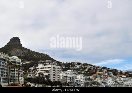 South Africa: view of the peak of Lion's Head, a mountain between the Table Mountain and Signal Hill, and the skyline of Sea Point Stock Photo