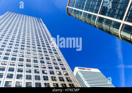 London, UK - August 30, 2016 - HSBC tower in Canary Wharf, financial district of London Stock Photo