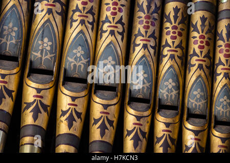 Decorated organ pipes in a church Stock Photo