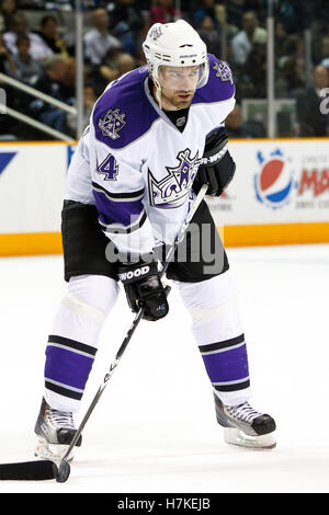 November 15, 2010; San Jose, CA, USA;  Los Angeles Kings right wing Justin Williams (14) before a face off against the San Jose Sharks during the second period at HP Pavilion. San Jose defeated Los Angeles 6-3. Stock Photo