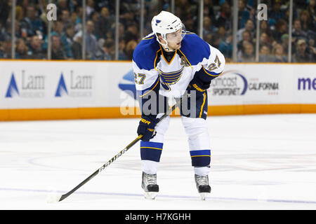 St. Louis Blues Alex Pietrangelo holds his new sweater after he was named  the 21st team captain of the St. Louis Blues at the Scottrade Center in St.  Louis on August 25