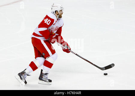 May 1, 2011; San Jose, CA, USA;  Detroit Red Wings center Henrik Zetterberg (40) skates with the puck against the San Jose Sharks during the second period of game two of the western conference semifinals of the 2011 Stanley Cup playoffs at HP Pavilion. Stock Photo