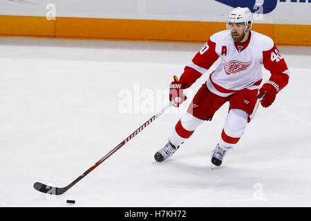 May 8, 2011; San Jose, CA, USA;  Detroit Red Wings center Henrik Zetterberg (40) skates with the puck against the San Jose Sharks during the second period of game five of the western conference semifinals of the 2011 Stanley Cup playoffs at HP Pavilion. Stock Photo