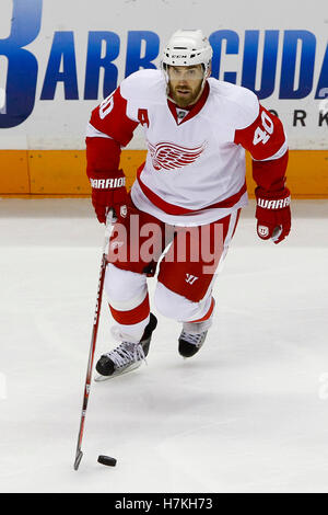 May 8, 2011; San Jose, CA, USA;  Detroit Red Wings center Henrik Zetterberg (40) skates with the puck against the San Jose Sharks during the second period of game five of the western conference semifinals of the 2011 Stanley Cup playoffs at HP Pavilion. Stock Photo