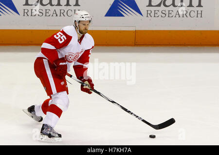 May 8, 2011; San Jose, CA, USA;  Detroit Red Wings defenseman Niklas Kronwall (55) skates with the puck against the San Jose Sharks during the second period of game five of the western conference semifinals of the 2011 Stanley Cup playoffs at HP Pavilion. Stock Photo