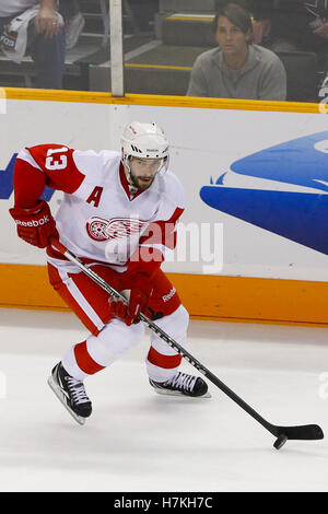 May 8, 2011; San Jose, CA, USA;  Detroit Red Wings center Pavel Datsyuk (13) skates with the puck against the San Jose Sharks during the second period of game five of the western conference semifinals of the 2011 Stanley Cup playoffs at HP Pavilion. Stock Photo