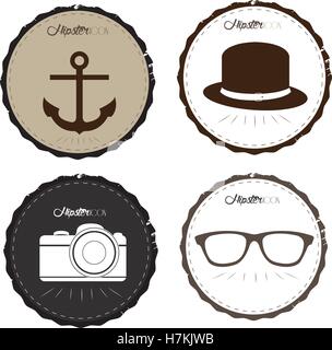 Set of labels with different hipster icons, Vector illustration Stock Vector