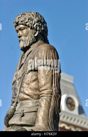 Morgantown, West Virginia, USA - Sculpture of the West Virginia University Mountaineer in front of the WVU Alumni Association building. Stock Photo