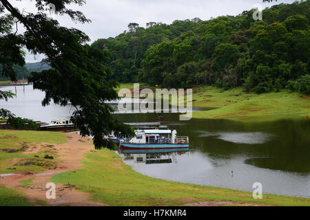Thekkady Tourist attraction in Kerala India Thekkady Lake Boating view at Periyar National Park western ghats forests Stock Photo