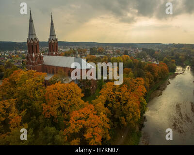 Anyksciai, Lithuania: neo-gothic roman catholic church in the autumn Stock Photo