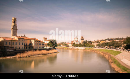 Panoramic view of the historic center of Verona crossed by the Adige river. Stock Photo