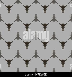 Bull Skull Silhouette Seamless Pattern Stock Vector