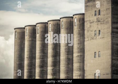 Exterior of old industrial building. Concrete architecture. Abandoned factory. Stock Photo