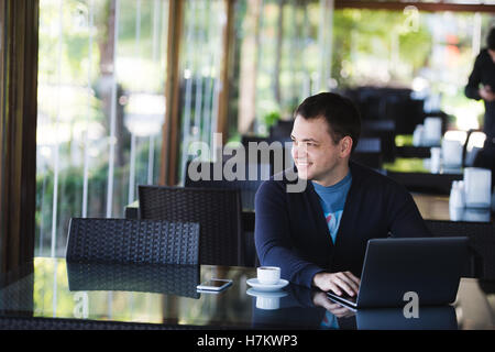 Man Relax Lifestyle Working Coffee Shop Concept Stock Photo