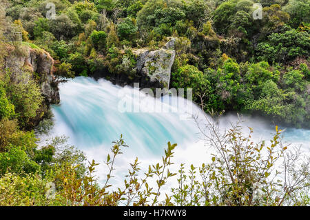 Side view of the rushing wild stream of Huka Falls near Lake Taupo, New Zealand Stock Photo