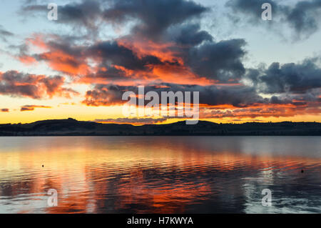Colorful sunset in the majestic Lake Taupo in the North Island of New Zealand