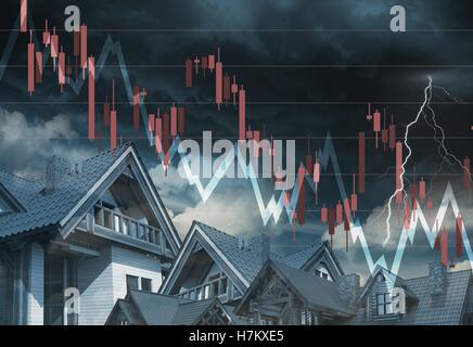 Real Estate Market Going Down Concept Illustration. Stock Photo