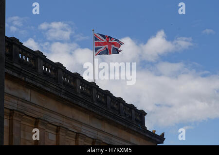 union jack over Georgian building flag Edinburgh, Scotland, UK Stock Photo