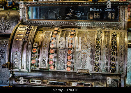 Antique brass cash register Stock Photo