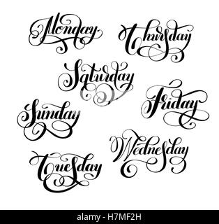 day of the week handwritten black ink calligraphy Stock Vector