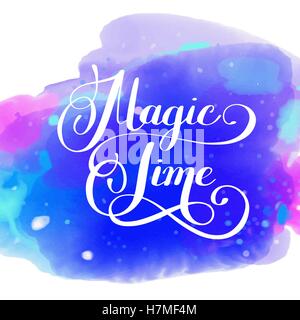 magic time hand lettering inscription on watercolor background Stock Vector