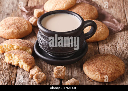 Tasty Snickerdoodle cookies and milk close-up on the table. horizontal, rustic style Stock Photo