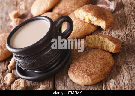 American cookies Snickerdoodle and milk close-up on the table. horizontal, rustic style Stock Photo