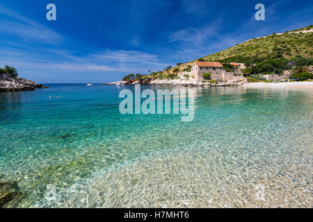 Island Hvar, Dubovica beach. Transparent sea water of the picturesque bay, Adriatic sea. Split-Dalmatia. Croatia. Europe. Stock Photo