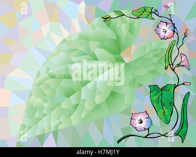 background of the triangles with the image of leaf and flowers bindweed Stock Vector