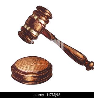Wooden judges gavel isolated. Vector illustration Stock Vector