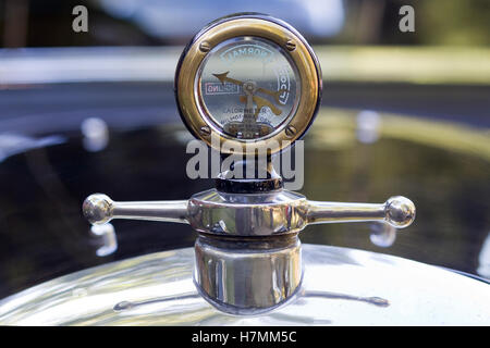 Vintage Calormeter Temperature Gauge Hood ornament on a Lagonda Stock Photo