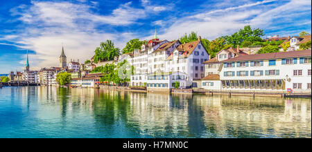 View of historic Zurich city center with famous Fraumunster Church, Limmat river and Zurich lake, Zurich, Switzerland Stock Photo